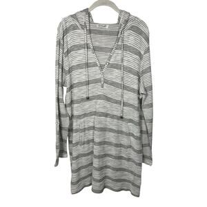 Simply Noelle White & Gray Striped Cotton Knit Swimsuit Cover Up Women's Medium